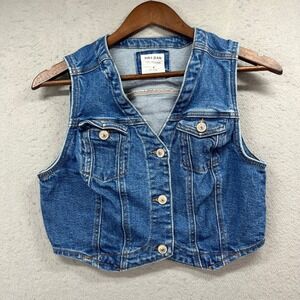 Wax Jean Denim Vest Girls Medium Blue Western Cowgirl Trucker Festival Boho